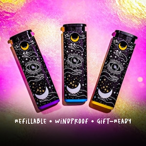 Refillable Windproof Cosmic Stardust Lighter -Celestial Aesthetic Lighter Cute Lighter Gift For Her Festival Accessory Torch Lighter Stoner