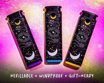 Refillable Windproof Cosmic Stardust Lighter -Celestial Aesthetic Lighter Cute Lighter Gift For Her Festival Accessory Torch Lighter Stoner
