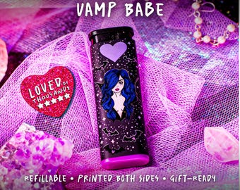 Refillable Vamp Babe Jet Flame Torch Lighter Windproof Gas Lighter Witchy Woman Cute Aesthetic Lighter Gift For Smoker