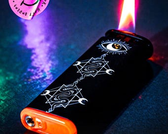 Personalized Mystical Serpents Refillable Torch Lighter Windproof Cute Torch Lighter with Mythical Art Smoker Gifts for Her Stoner Girl Gift