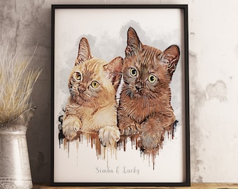 Personalised Pet Portrait | Custom Pet Watercolour | Dog Memorial | Cat Lover's Gift | Digital Watercolour | Friend gift | Birthday