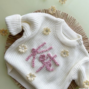 Personalised sweater,High quality Hand embroidered sweater, Flower initial,Baby and child sweater,Kids name jumper,Personalised jumper.