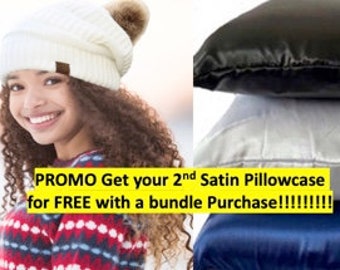 Satin Bundle -2X-Large Super Slouchy Women's Satin Lined Beanie Hat with High End Satin Pillowcase