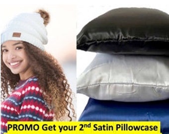 Satin Bundle:  Satin X-Large semi slouchy beanie with a satin pillowcase and get a 2nd satin pillowcase for free