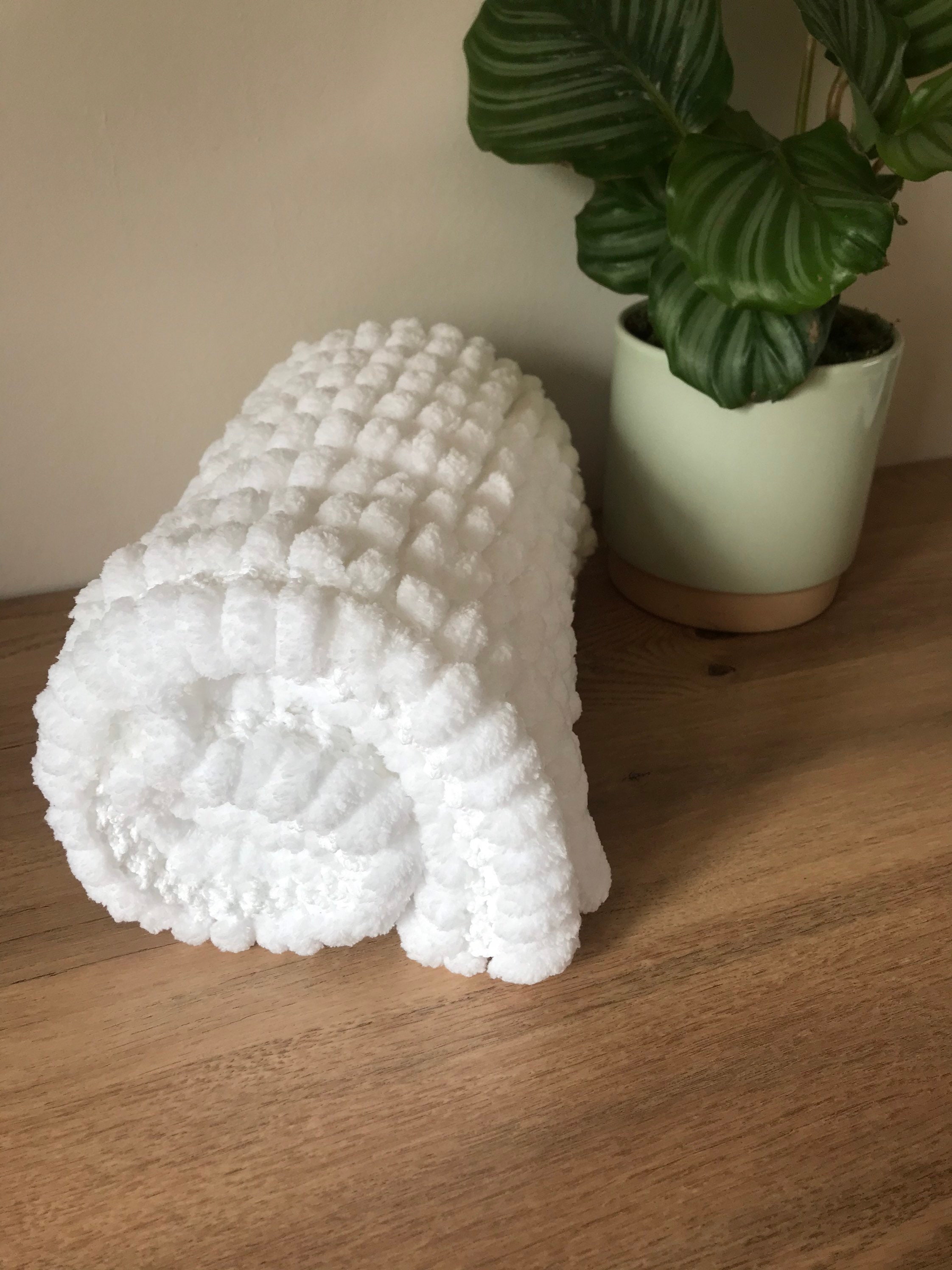 White baby Pom Pom blanket soft and fluffy handmade knitted Etsy