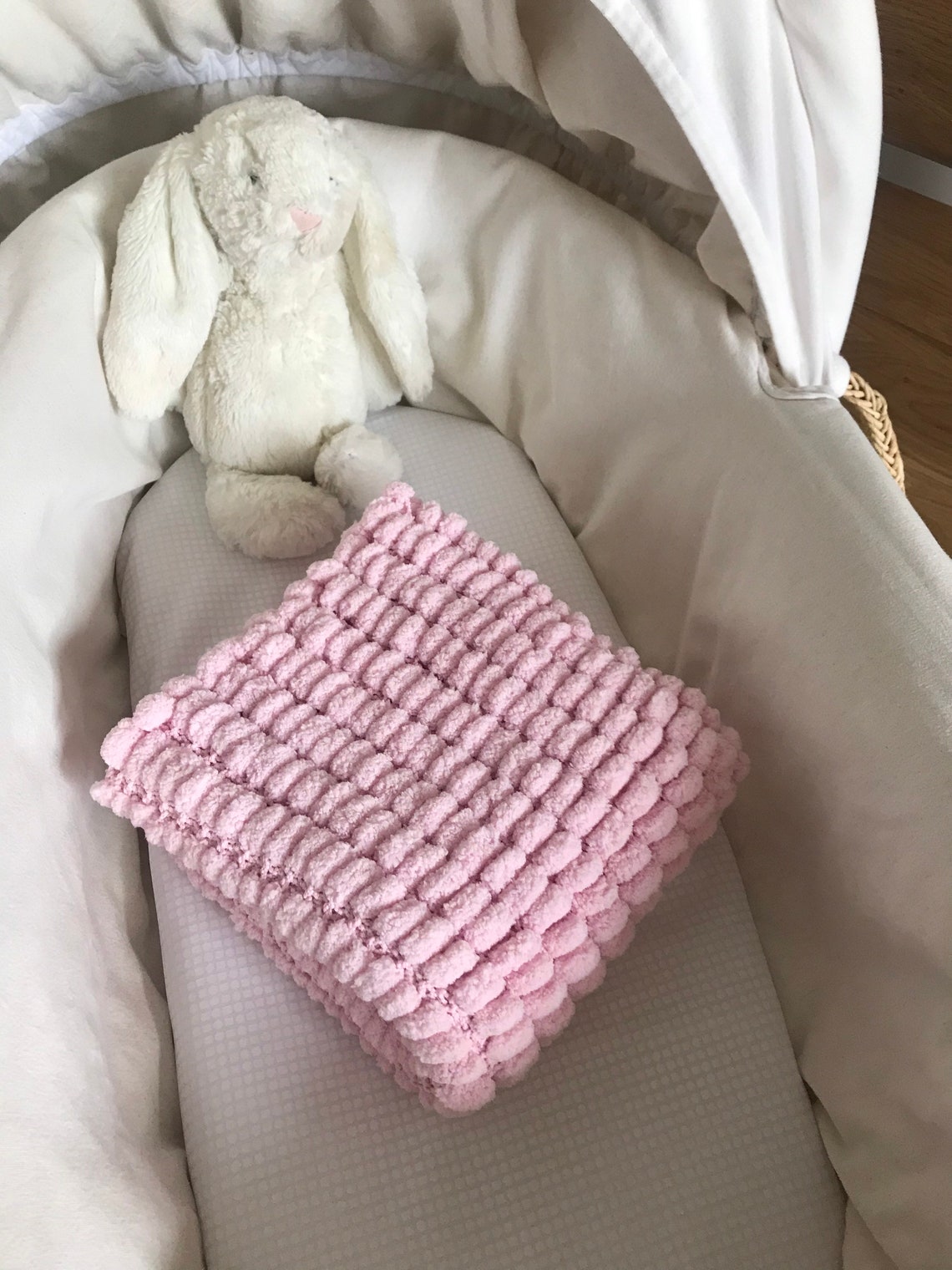 Pink baby Pom Pom blanket soft and fluffy handmade knitted Etsy