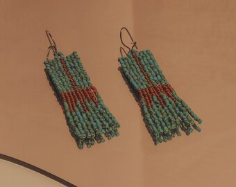 Turquoise Honeycreeper  • Handwoven Beaded Jewelry / Seed beads / Statement Earrings