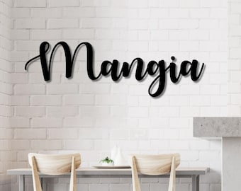 Mangia Script Metal Word Sign | Rustic Metal Mangia Sign | Farmhouse Decor | Housewarming Gift | Metal Wall Art | Word Art