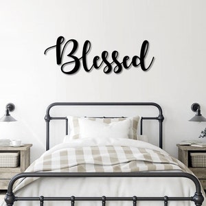 Blessed Script Metal Word Sign - Rustic Farmhouse Decor - Housewarming Gift - Metal Wall Art - Steel Word Art