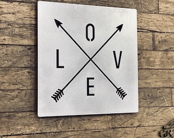 Metal Love Double Arrow Wall art ~ Rustic Farmhouse Decor ~ Metal wall sign ~ Perfect Valentines, wedding, or Anniversary gift or him or her