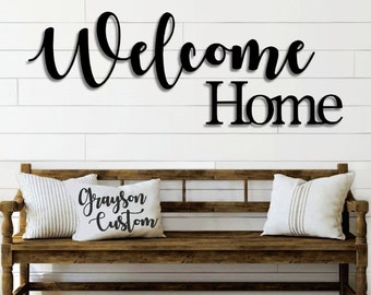 Welcome Home Script Metal Word Sign | Rustic Metal Welcome Sign | Farmhouse Decor | Housewarming Gift | Metal Wall Art | Word Art