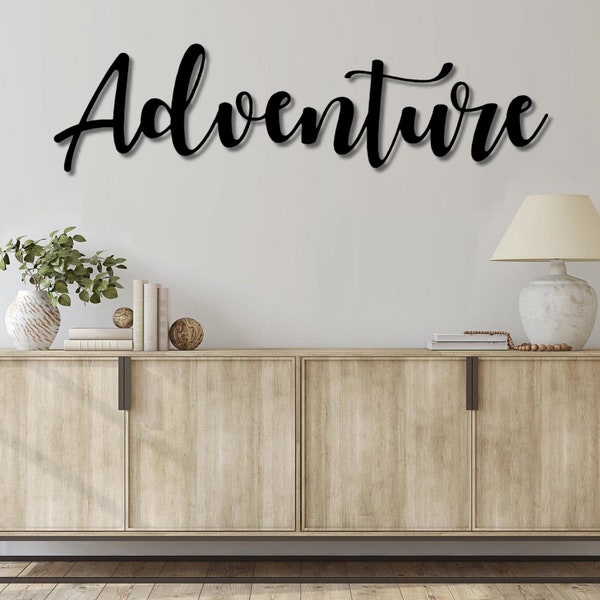 Adventure Script Metal Word Sign | Rustic Metal Adventure Sign | Farmhouse Decor | Housewarming | Metal Wall Art | Custom Steel Word Art