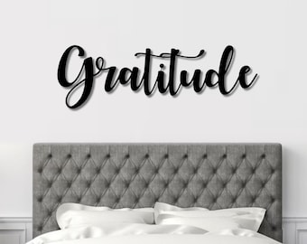 Gratitude Script Metal Word Sign | Rustic Metal Gratitude Sign | Farmhouse Decor | Housewarming Gift | Metal Wall Art | Steel Word Art