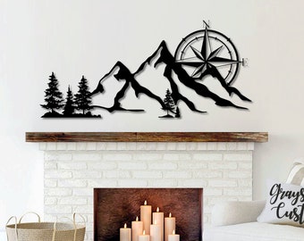 NE Compass Rose Mountain scene metal sign | Metal Farmhouse Decor | Metal wall art | East Coast Metal Mountain Sign | Northeast | Adventure