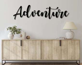 Adventure Script Metal Word Sign | Rustic Metal Adventure Sign | Farmhouse Decor | Housewarming | Metal Wall Art | Custom Steel Word Art