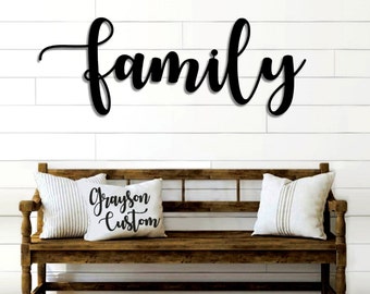 Rustic Metal Family Sign - Housewarming Gift - Farmhouse Decor - Custom Holiday Decoration - Word Art - Family Script