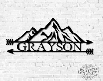 Custom Personalized Double Arrow Mountain Range Adventure Name Sign - Rustic Metal Sign- Housewarming Gift- Metal Wall Art - Farmhouse Decor