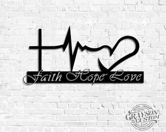 Faith | Hope | Love Word art ~ Rustic Script Farmhouse Decor ~ Mother's Day Gift ~ Religious Metal Wall Art ~ Christian Inspirational Words