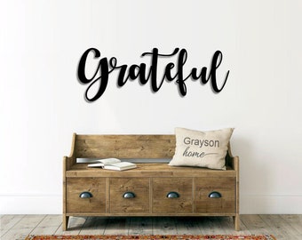 Grateful Metal Word Sign  Rustic Farmhouse Decor  Housewarming Gift  Wall Art  Steel Word Art