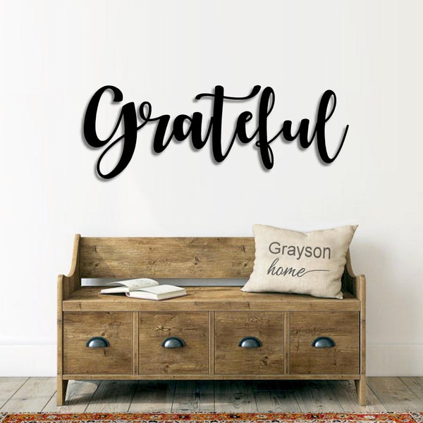 Grateful Metal Word Sign  Rustic Farmhouse Decor  Housewarming Gift  Wall Art  Steel Word Art
