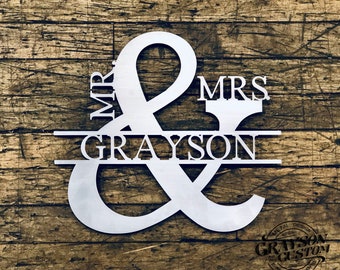 Custom Personalized Mr. & Mrs. Family Name Sign - Wedding, Anniversary, Christmas, Housewarming Gift- Rustic Monogram - Farmhouse Decor
