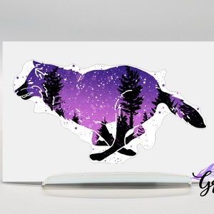 Wolf Sticker, Galaxy wolf vinyl car decal, Wolf Silhouette sticker for car, wolf lover gift, waterproof sticker for waterbottles and tumbler