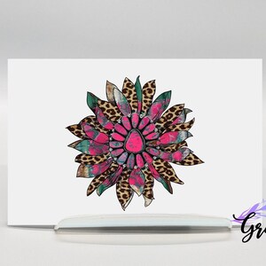 Pink Western Sunflower with leopard for car decal, Outdoor vinyl decal sticker, waterproof sticker for water bottle, sunflower car decal