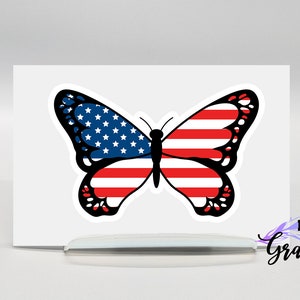 butterfly sticker, patriotic butterfly decal for car, red white and blue butterfly stickers, american flag sticker for laptop