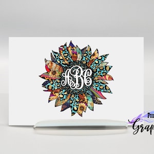 Monogram Leopard Sunflower Decal, Sunflower car decal, sunflower vinyl decal sticker, personalized gift for mom