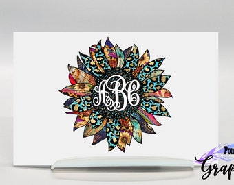 Monogram Leopard Sunflower Decal, Sunflower car decal, sunflower vinyl decal sticker, personalized gift for mom