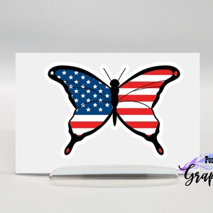 butterfly sticker, patriotic butterfly decal for car, red white and blue butterfly stickers, american usa flag sticker for laptop,