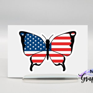 butterfly sticker, patriotic butterfly decal for car, red white and blue butterfly stickers, american usa flag sticker for laptop
