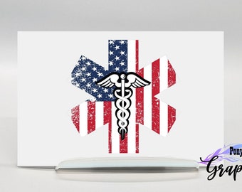 Distressed EMT Flag sticker, EMS Decal, Star of Life Decal, First Responder gift, Paramedic gift, Waterproof sticker for water bottle
