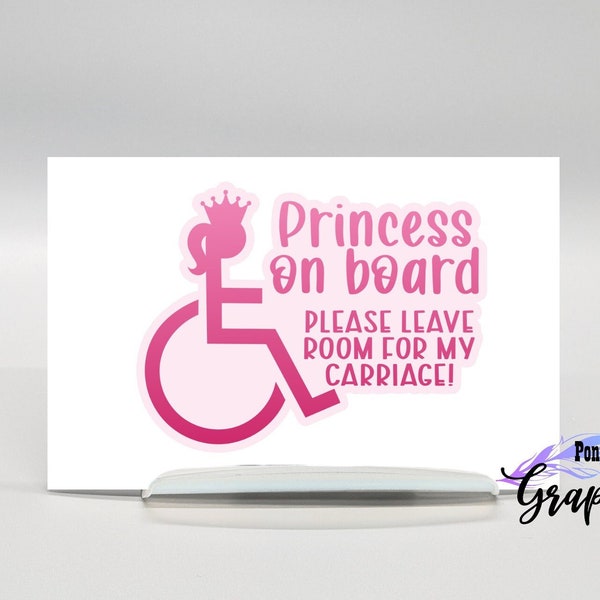 Princess on board car decal, handicapped sticker, Cute sticker for little girls, special needs decal, vehicle decals for emergency awareness