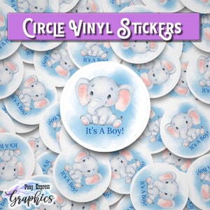 Baby Boy Blue Elephant Baby Shower stickers, It&#39;s A Boy Sprinkle Party Favors, Invitation Envelope Seals, Watercolor Decals in bulk