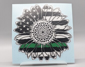 Military flag vinyl decal, Sunflower vinyl decal sticker, Thin green line sticker, first responder flag decal, military appreciation sticker