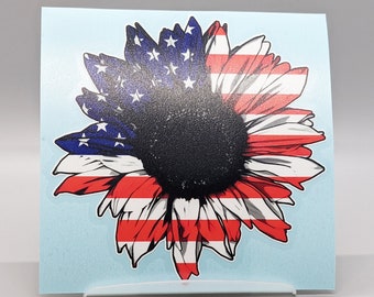 USA flag sunflower vinyl decal sticker, american flag sunflower car decal, patriotic decal for cars and tumblers