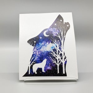 wolf sticker, Galaxy howling wolf vinyl decal, Celestial Camping sticker, gift for wolf lover