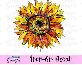 Golden sunflower iron on decal shirt transfer, sunflower htv transfer for shirts and apparel, Cute flower t-shirt for DIY projects at home