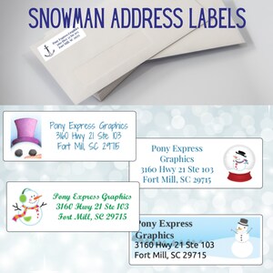 Personalized Snowman Return Address Stickers for Mail, Return Address Mailing Labels, Custom Christmas Address Label, White Address Labels