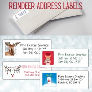 Personalized Reindeer Return Address stickers for mail, Return Address Mailing Labels, Custom Winter Address Label, White Address Labels