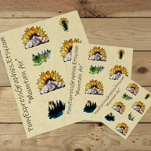 Mountain stickers, Adventure Stickers, Sunflower Stickers, Camping Stickers, cute stationary sticker