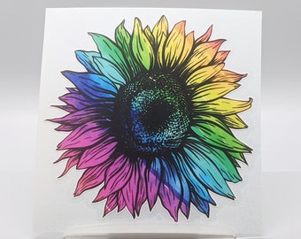 Rainbow Sunflower Car Decal, Waterproof Vinyl Sticker for Trucks and Cars, Colorful Car Accessory for Women