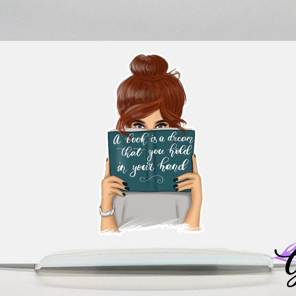 Book Nerd Sticker for Bibliophile Gift, Bookish Stickers for Book Lover Gift, Waterproof Vinyl Cute Girl With Messy Bun Laptop Decal,