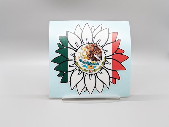 Mexican car decal, mexico flag sticker with sunflower, cute hispanic car decals, latino heritage stickers for cups and cars