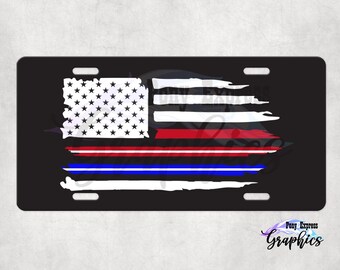 Hero license plate, Thin Red Line license plate, distressed flag vanity plate, First responder car accessory, Nurse Paramedic plate