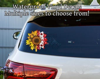 Canadian flag decal, sunflower car accessories, Canada flag window decal, patriotic sunflower decal, waterproof truck decal