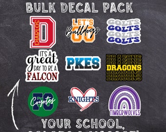 Bulk School Spirit Decals, Personalized School Logo Sticker Packs for PTO, Your School/Your Colors/Your Mascot Made Into Waterproof Decal