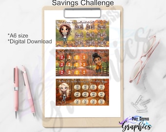 Mini Budget Savings Challenge Printable, Autumn Fall Themed Saving Tracker for Cash Budgeting, Monthly Cash Stuffing Goals to Save Money