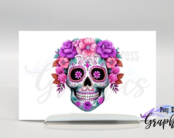 Vibrant purple sugar skull car decal, colorful large hood decal, day of the dead vinyl sticker, dia de los muertos decor, hispanic heritage